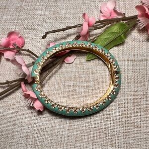 STELLA & DOT Turquoise Blue Whimsy Enamel Bangle Bracelet with Crystals